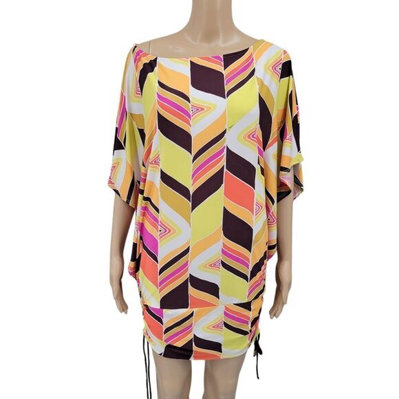 Trina Turk Swim Dress Cover Up Colorful Ruched Sides Women's Size Small - Picture 1 of 13